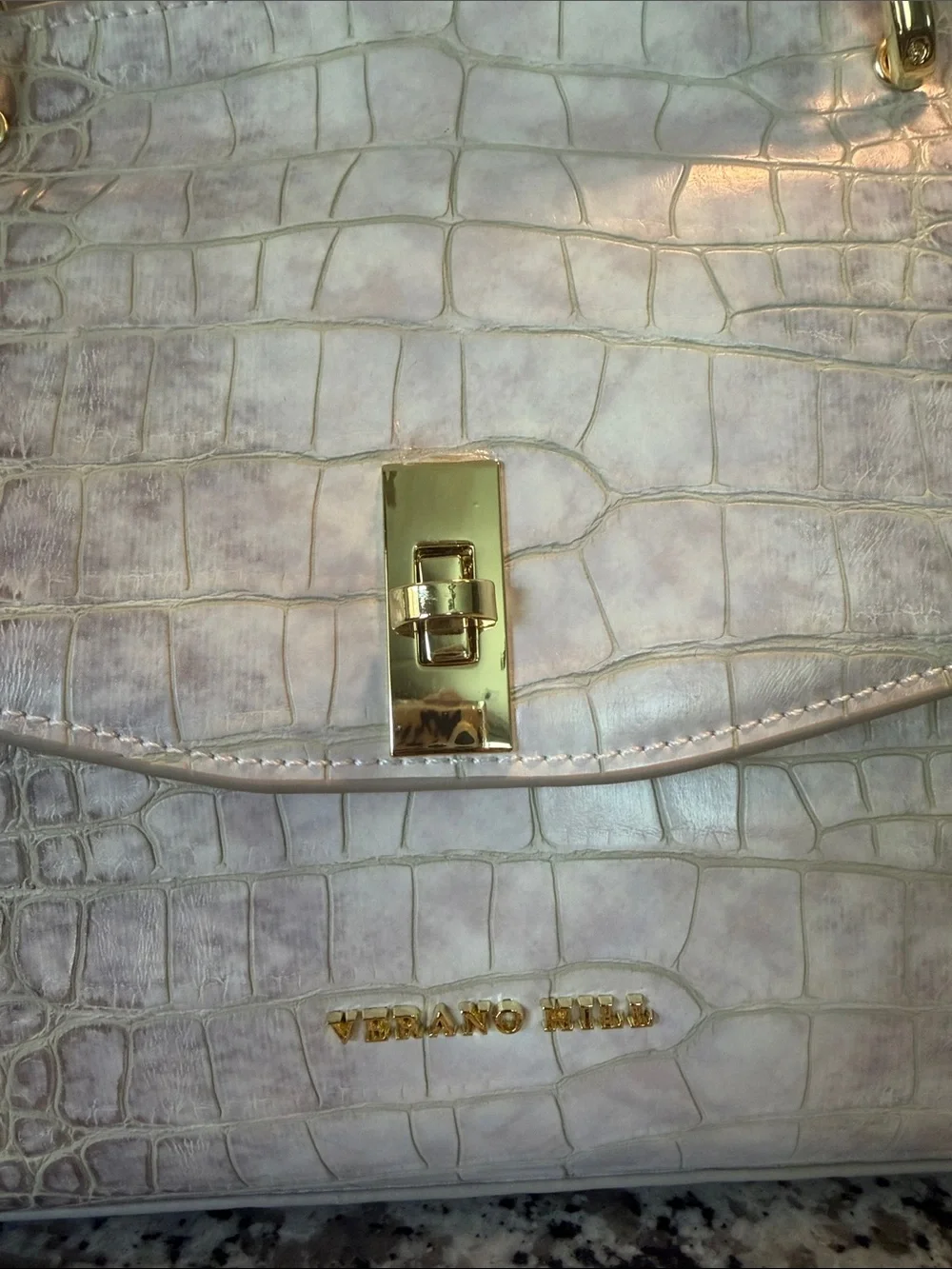 BRAND NEW!  Croc-Embossed Top Handle Satchel in OFF WHITE with Gold Hardware